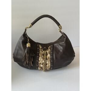 Vintage Cole Haan Collection F06 Brown Leather Hobo Shoulder Bag Calf Hair Gold